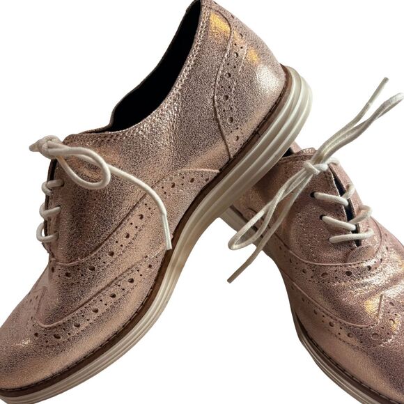 Cole Haan Shoes - Cole Haan OriginalGrand Wingtip Oxford Womens 7.5B Rose Gold Metallic Leather